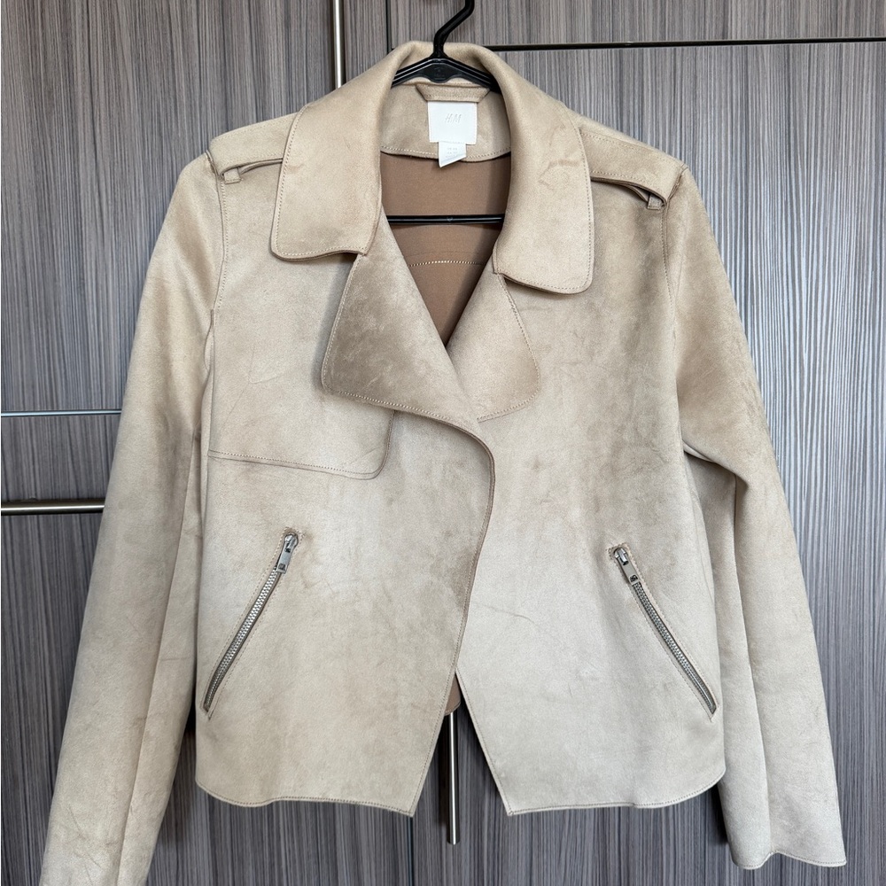 H&M Women's Light Beige Faux Suede Moto Jacket
